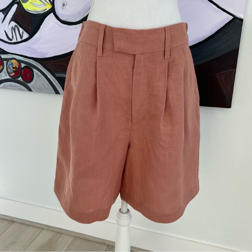 High Waist Pleated Shorts in Dusty Rose Linen